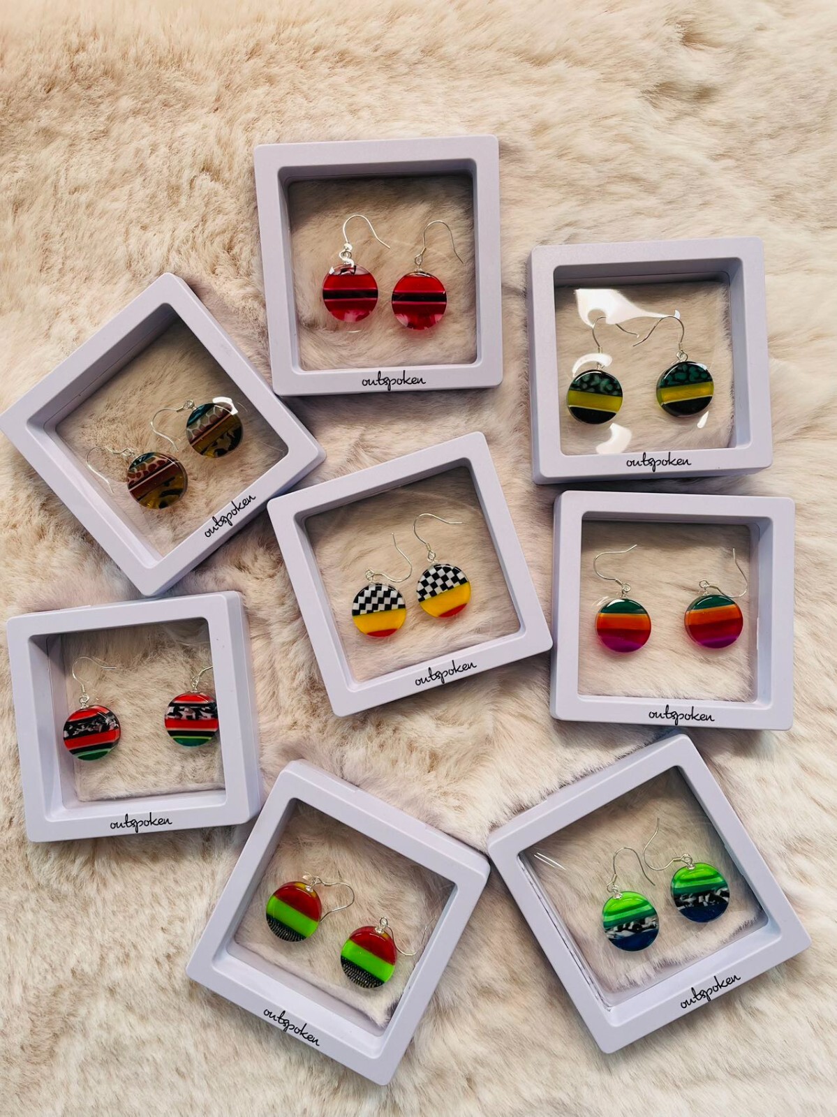 Colorful earrings made from advanced composite material