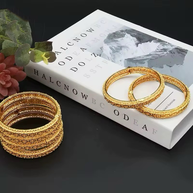 Gold Plated Open Bangles, Bracelets, 6 Pcs