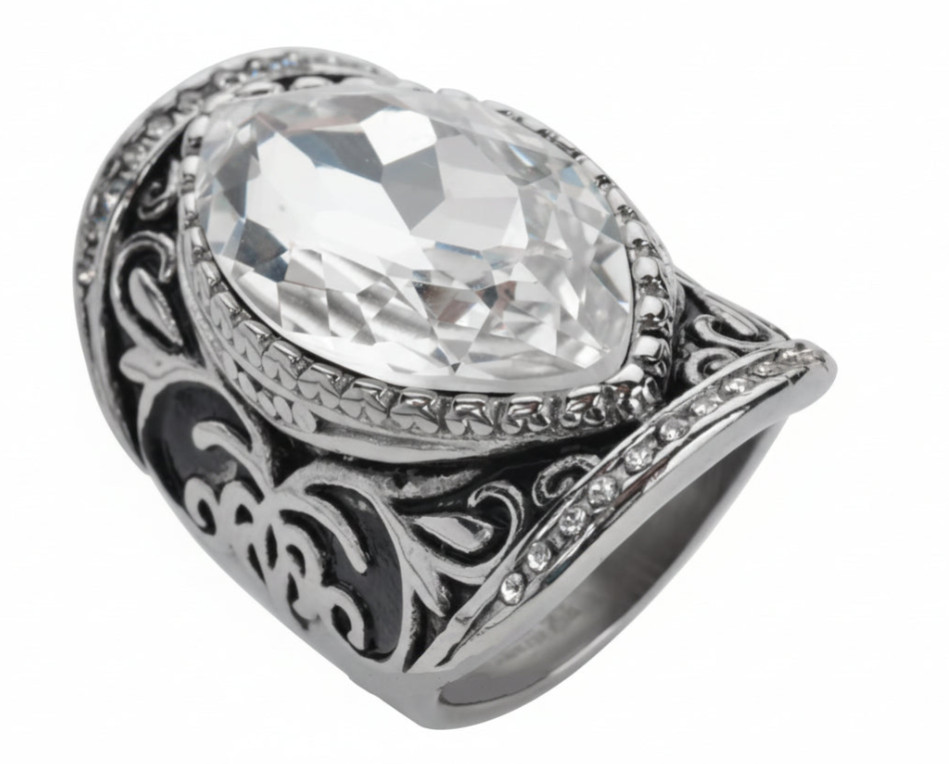 Ladies Big Crystal Fancy Design Ring Stainless Steel Jewelry 103