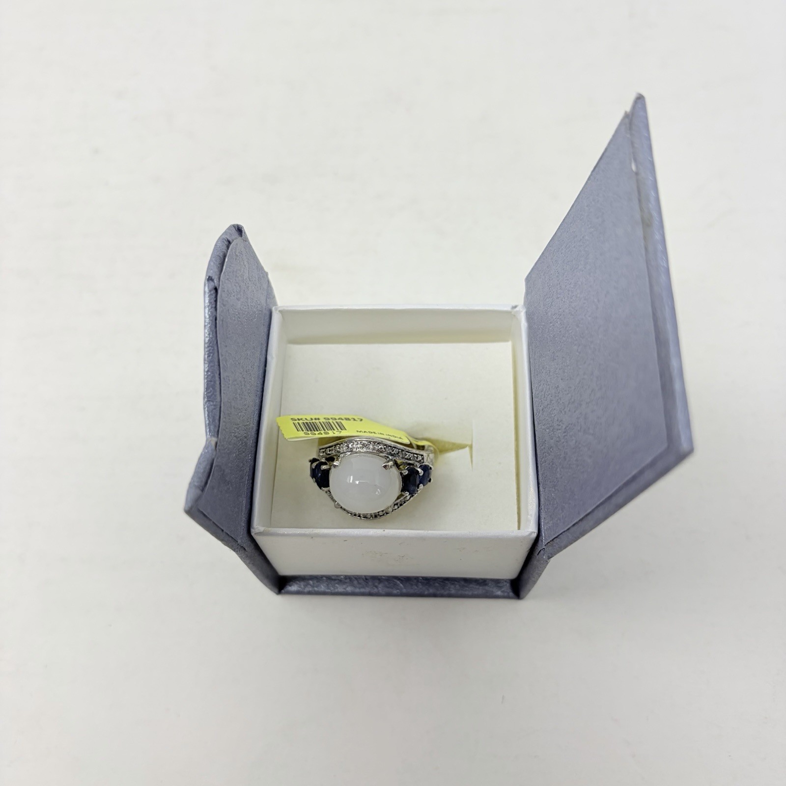 Shop LC Sri Lankan Silver Moonstone/Blue Sapphire/Diamond Size 7 Ring 5361