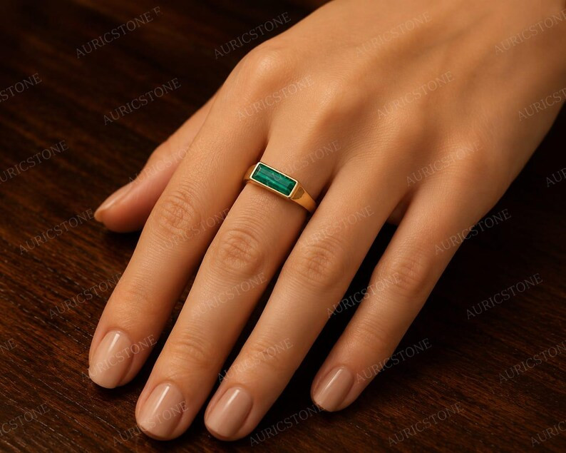 Lab Created Green Emerald Ring, Base Metal: Brass Finish: Gold Plated