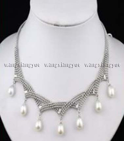 7-9mm 100% Genuine Natural Rice White Akoya Pearl Pendants Necklace 18″ AAA