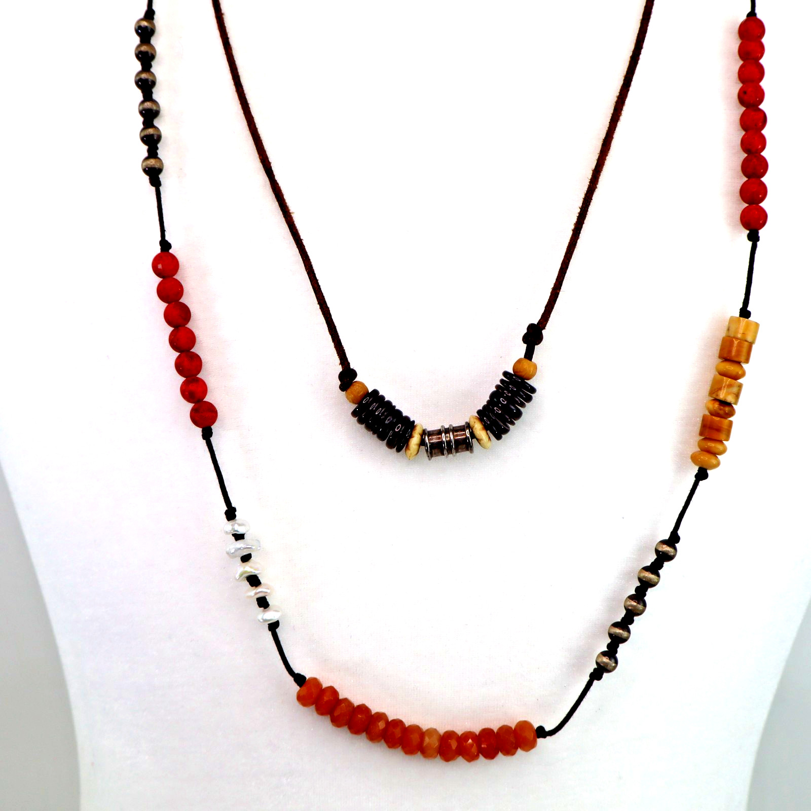 SILPADA Lot 4 necklaces 925 silver wood pearl coral Boho Surfer layer 18 to 35″
