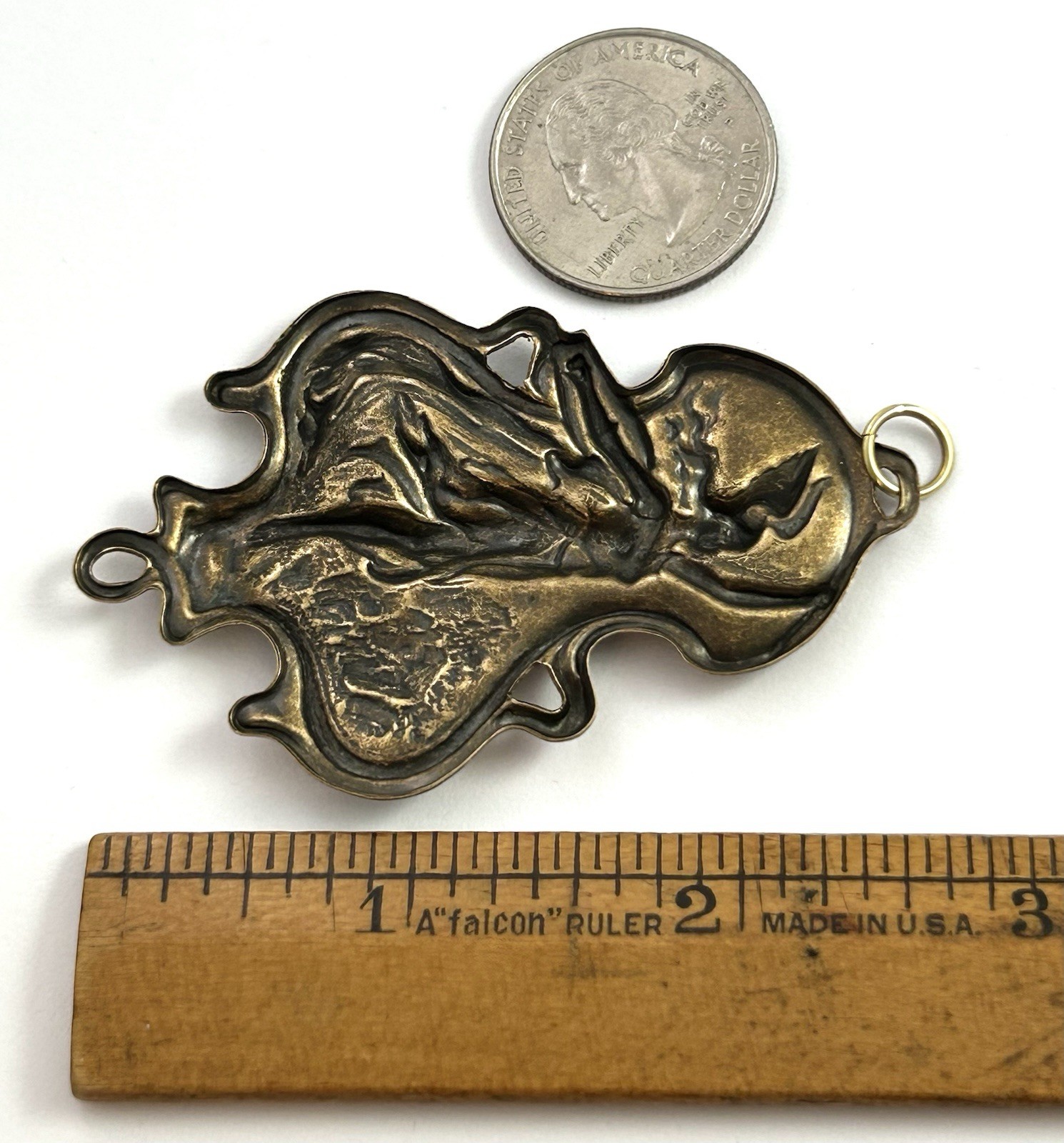 Winged Victory Charm Nike Goddess Art Nouveau Pendant Antiqued Brass Jewelry