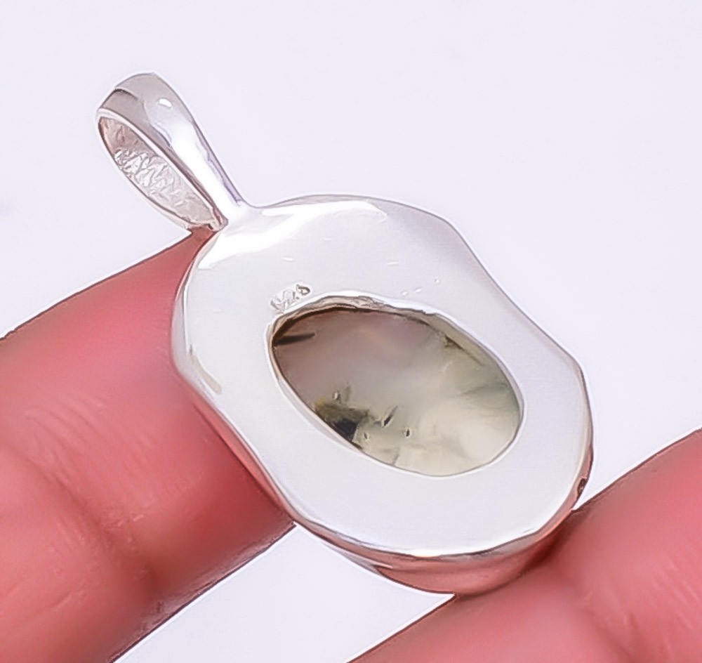 Prehnite Gemstone 925 Silver Plated Handmade Jewelry Pendant 1.40″ T64