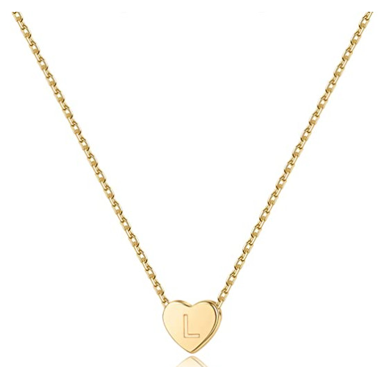 NEW M MOOHAM Sterling Silver Heart Initial Alphabet Necklace Gold Plated L