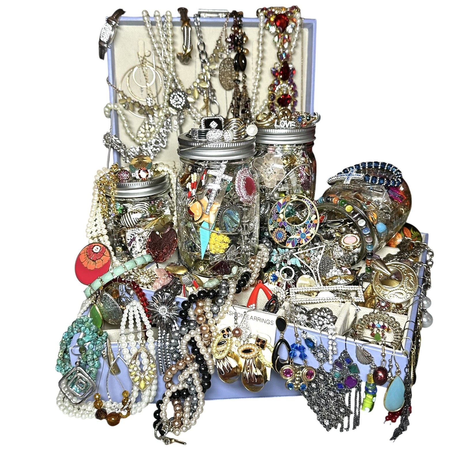 GIFT 16 oz Mason Jar Mystery Lot Surprise Box Jewelry Necklaces Tik Tok Mixed
