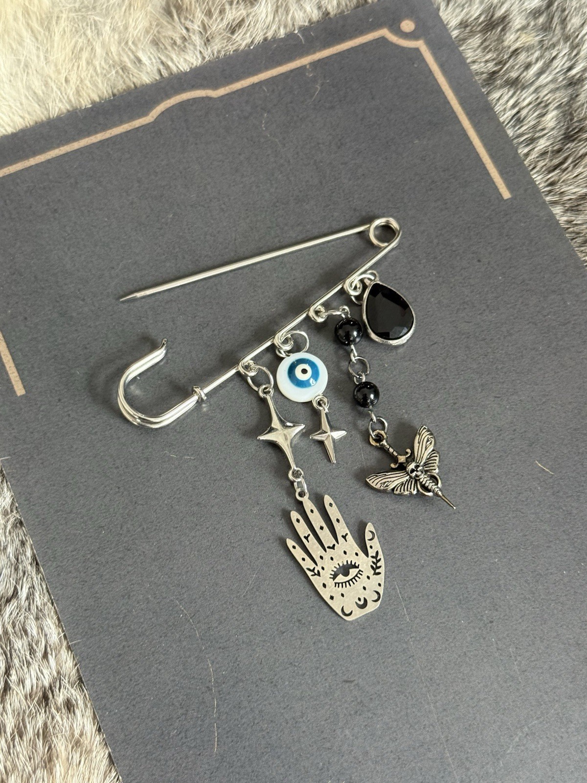 Protection Necklace Large Safety Pin Pendant Dangle Charm Charms brooch witchy