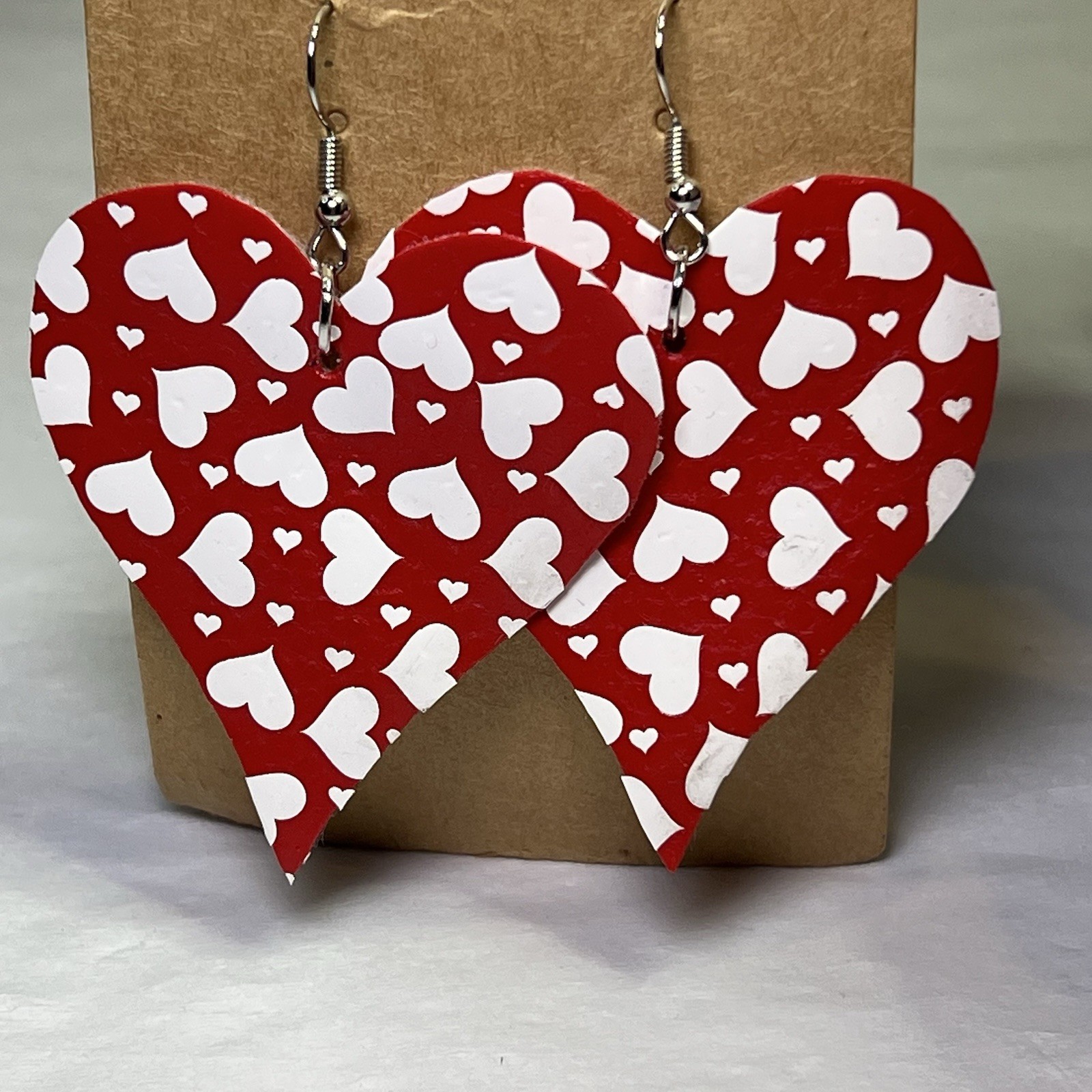 Valentines Day Faux Leather Earrings Hippie Red Hearts Love Beauty Hook