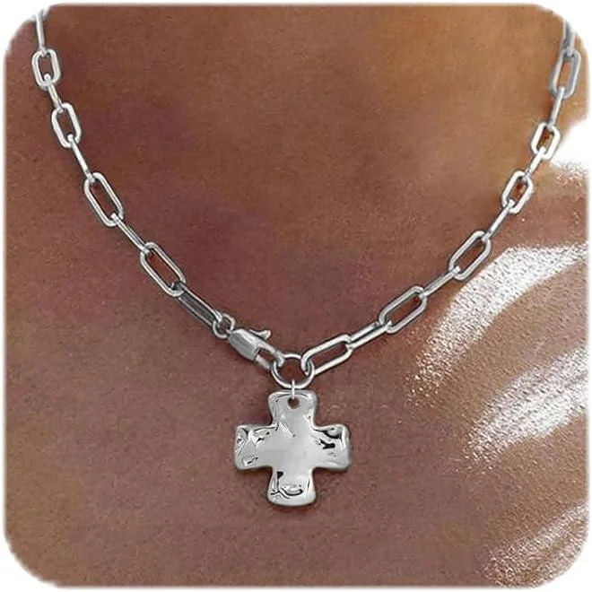 Chunky Cross Necklace for Women Trendy 14K Silver Layered Statement Cross FAST