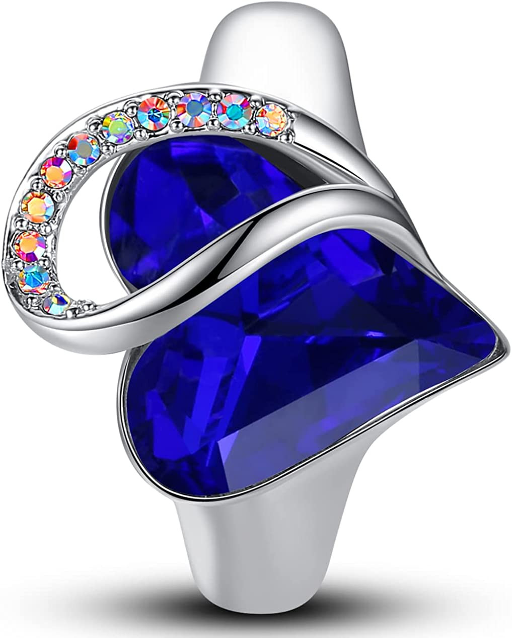 Women’S Adjustable Crystal Heart Ring with Birthstone Crystals Healing Stones