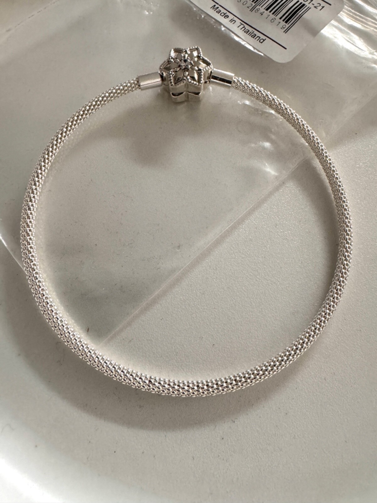Authentic Pandora Moments Bright Snowflake Mesh Bracelet 598616C01 Sz 8.3”/21cm