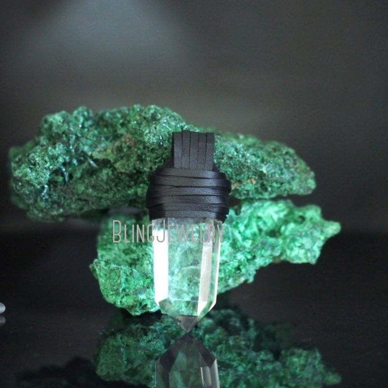 Leather Wrapp Rechargeable Light Up Led Crystal Quartz Point Witch Pendant Goth