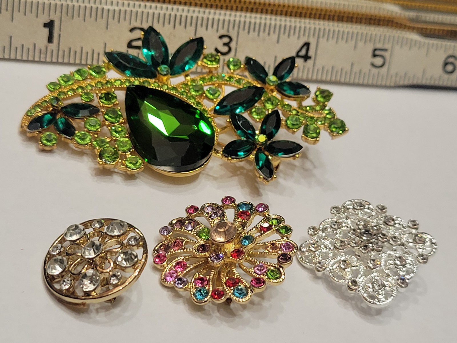 Gorgeous Big Green Multicolor Rhinestone Flower Brooch Jewelry Lot CA USA P80