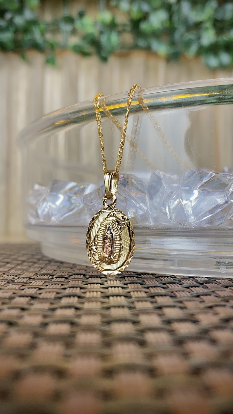 Virgen de Guadalupe Necklace Tri Color Snail Chain 20″ for Womens Girls Gifts