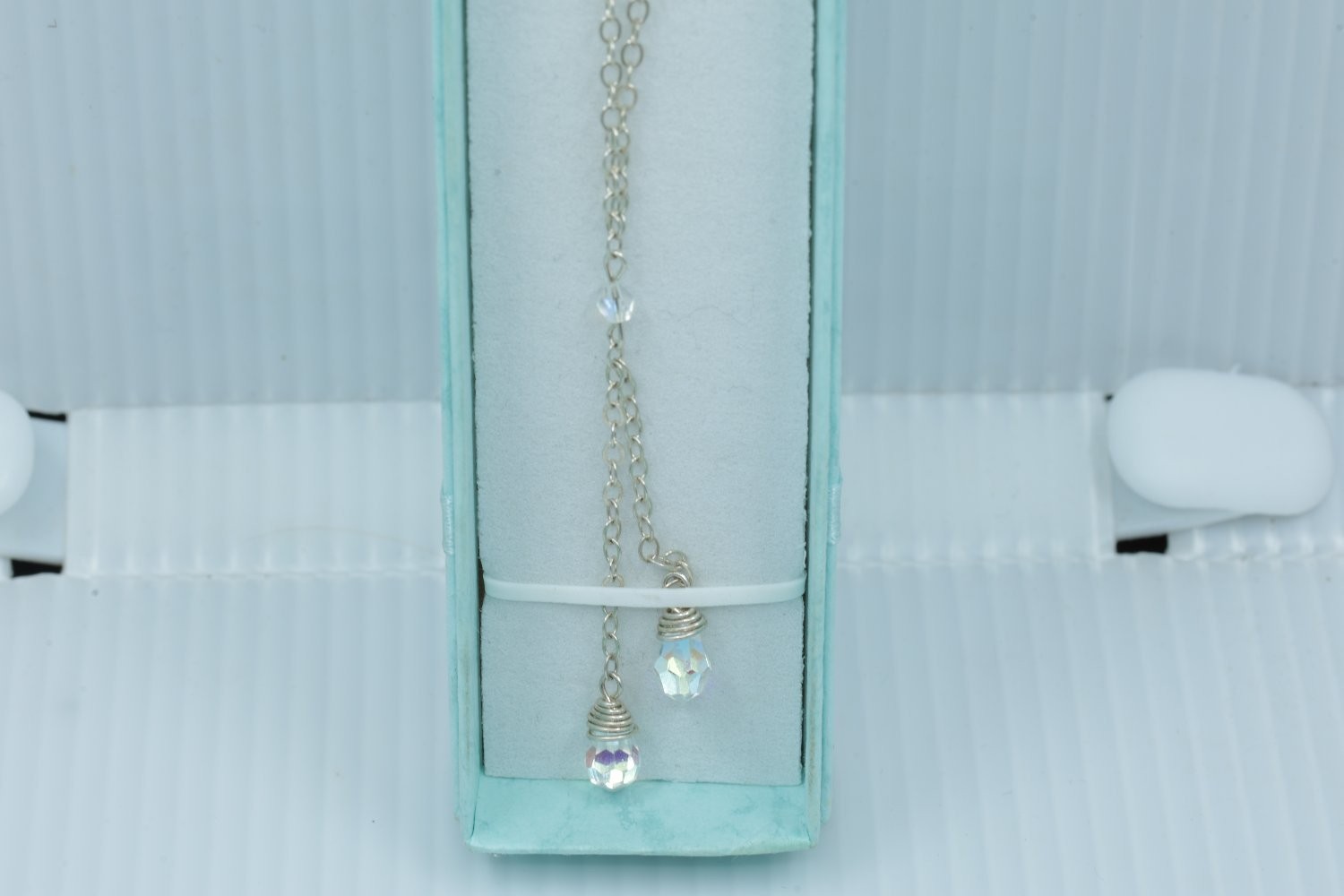 Necklace Approx 10 Inch Silver Metal Double Drop Design Tone Crystal Lariat Wire