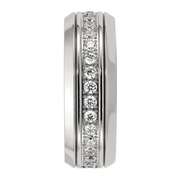 8mm Polished Titanium Ring with Channel-Set CZ Eternity Band Comfort Fit