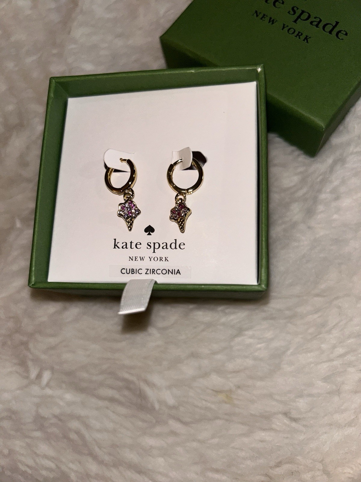 Kate Spade NY Gold Tone CZ Multicolor ice cream scoop🍦Huggie Drop Snap Earrings