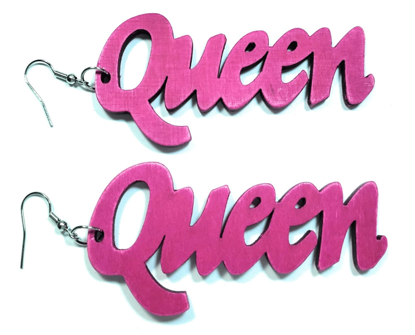 TB Queen Engrave Jamaican American Wood Light Weight Wood Dangle Hook Earrings