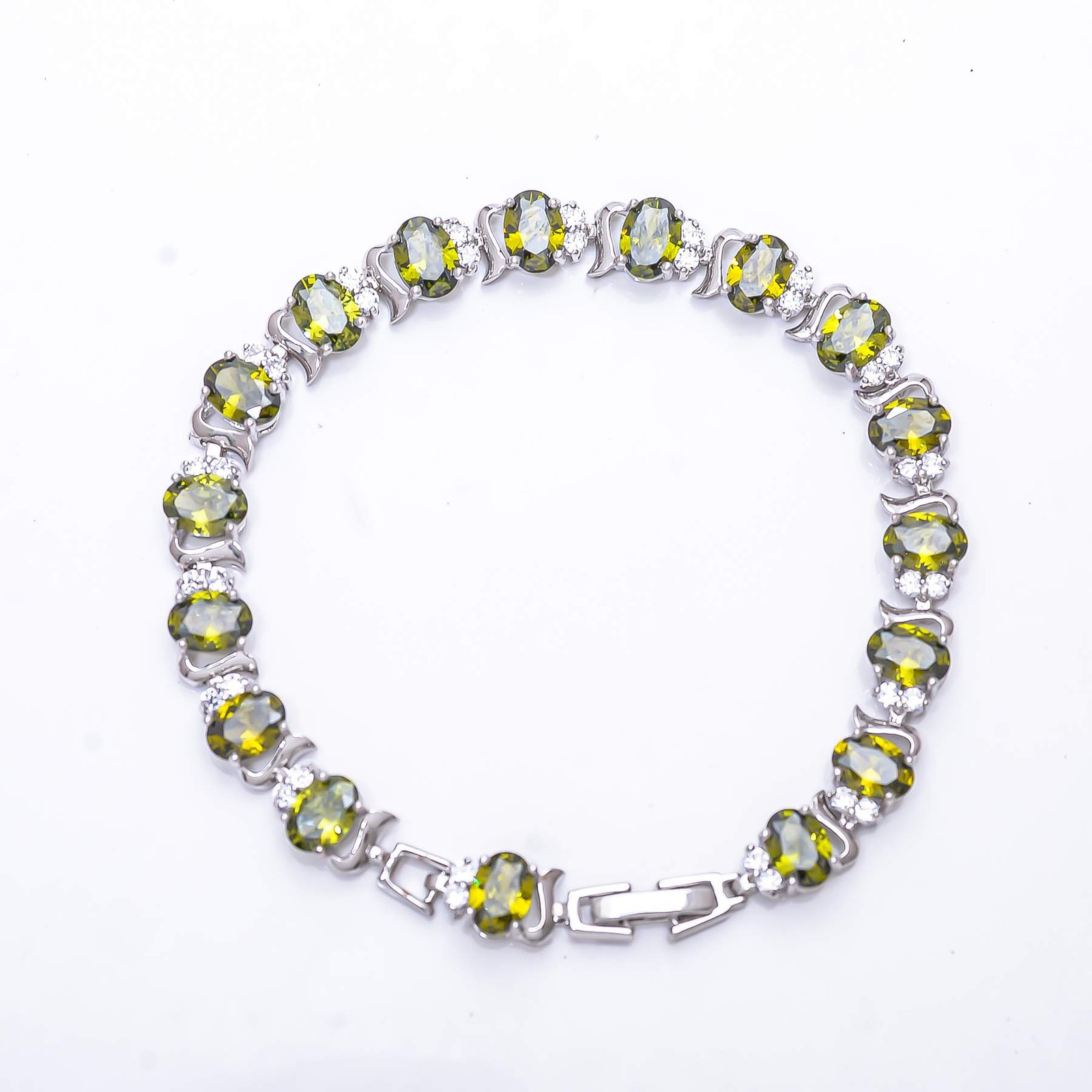 Peridot & CZ 925 Sterling Silver Tennis Bracelet 7.99″ B40, Christmas Gift