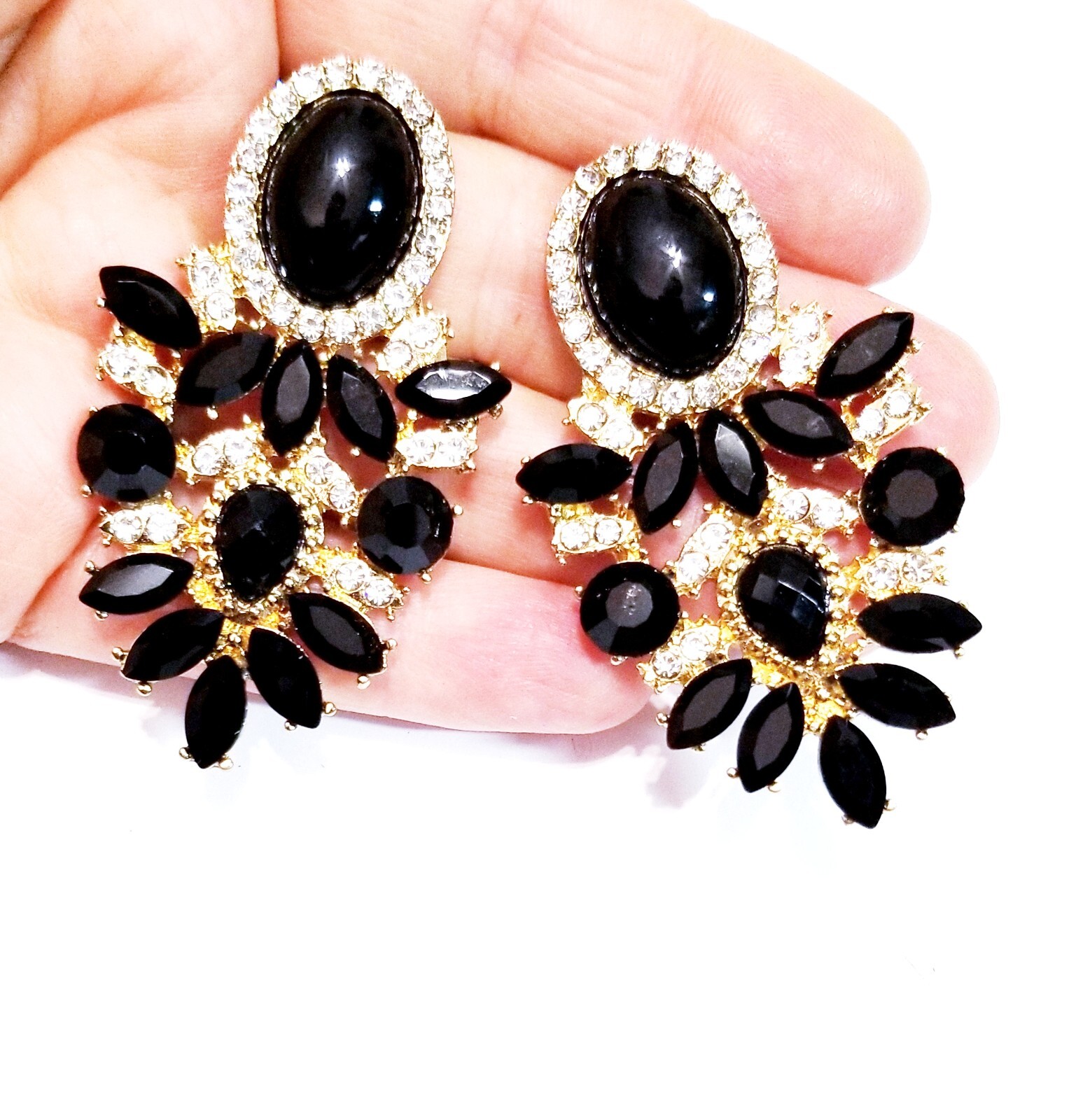 Chandelier Earrings Rhinestone Austrian Crystal 2.3 inch Black