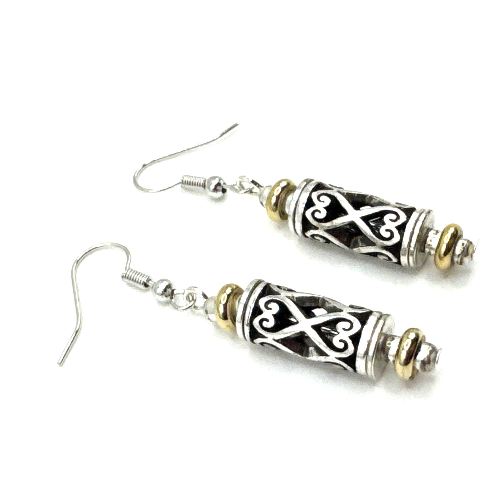 Brighton Desire Herat Cutouts Love Cylinder Beads Gold & Silver Custom Earrings