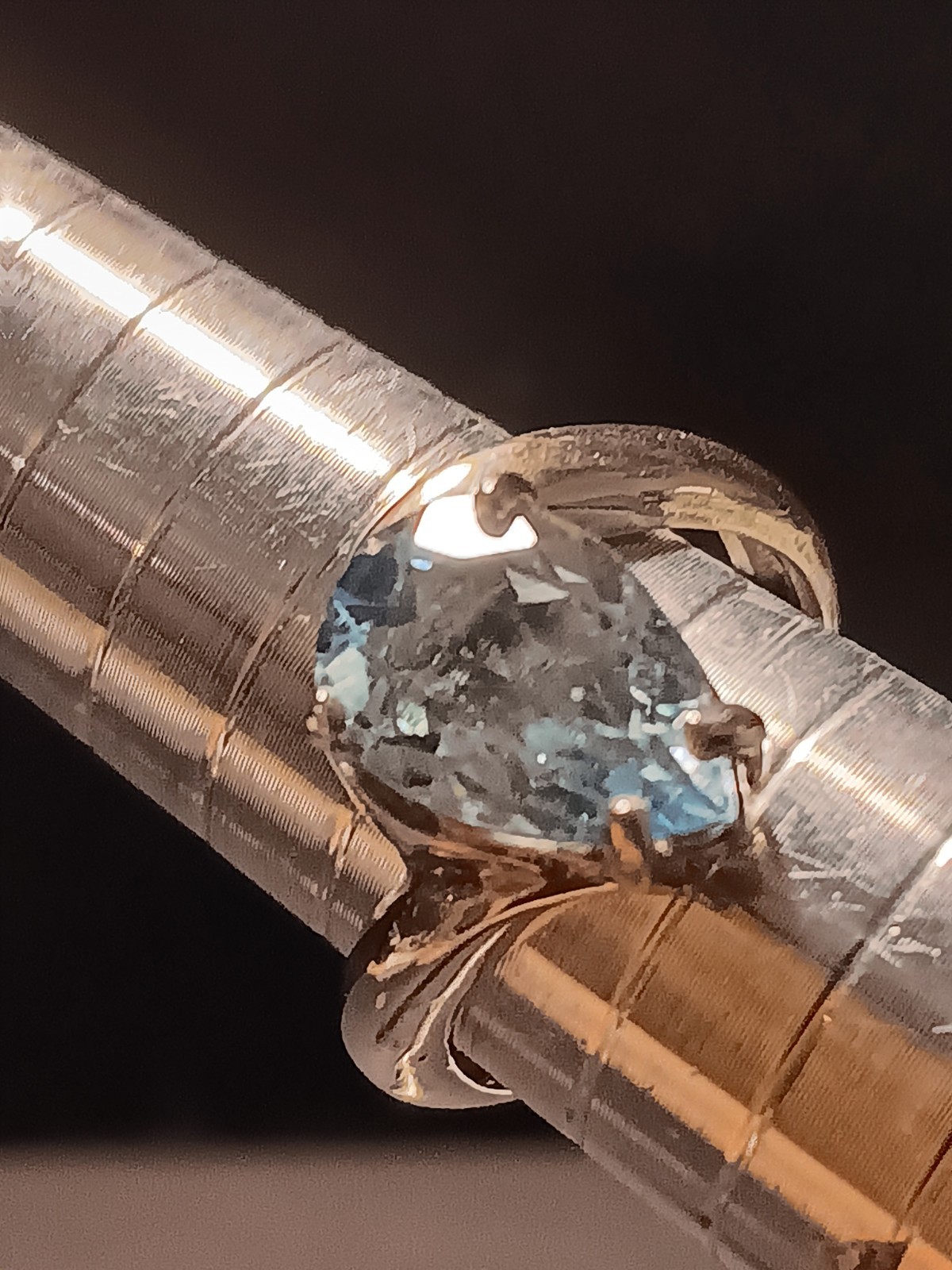 Silver Flawless Blue Topaz Retro Style Pear Shape Ring Size 7