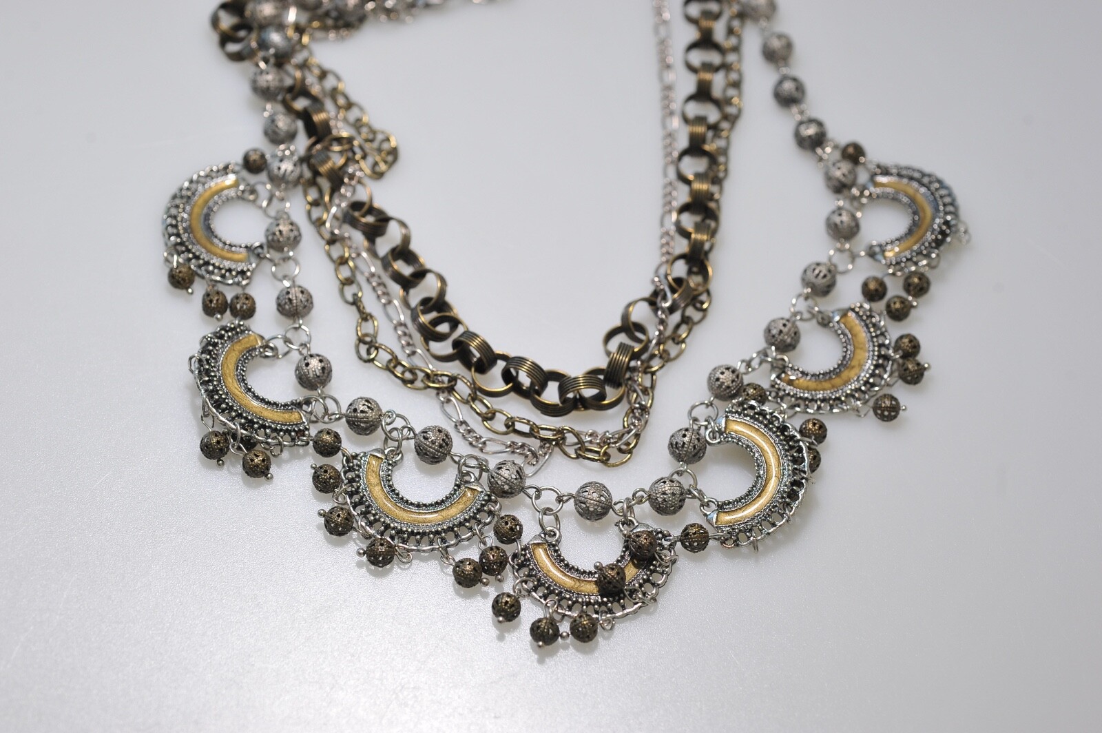 Treska Multi Chain Charm Necklace 2 tone layered statement boho 1 missing ball