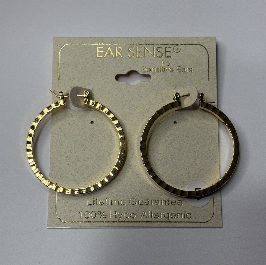 Ear Sense Gold Round Hoop Earrings Hinged Metal Hypoallergenic for Lobe