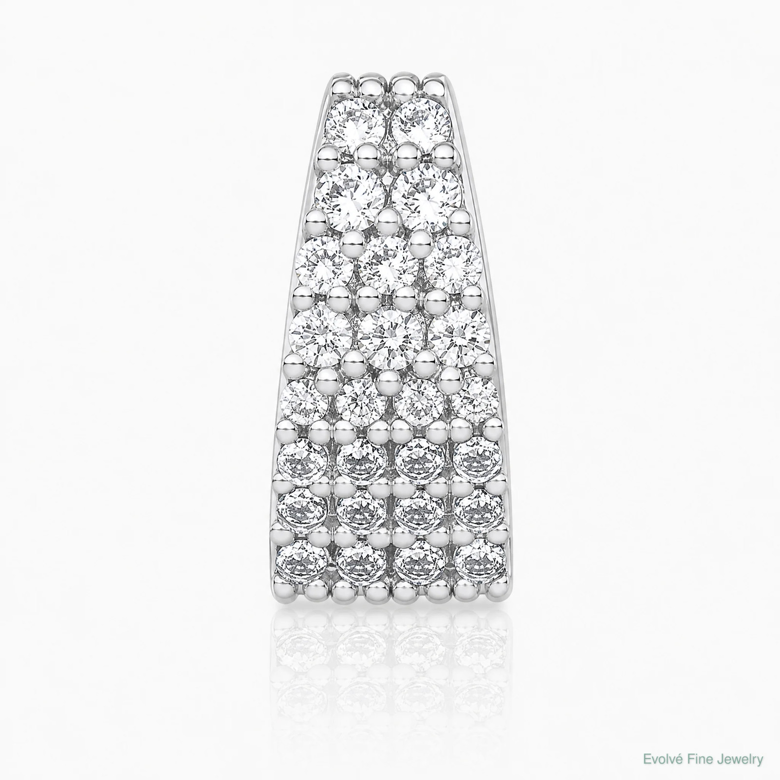 Sterling Silver RH-Plt Polished CZ Curved / Tapered Chain Slide Pendant