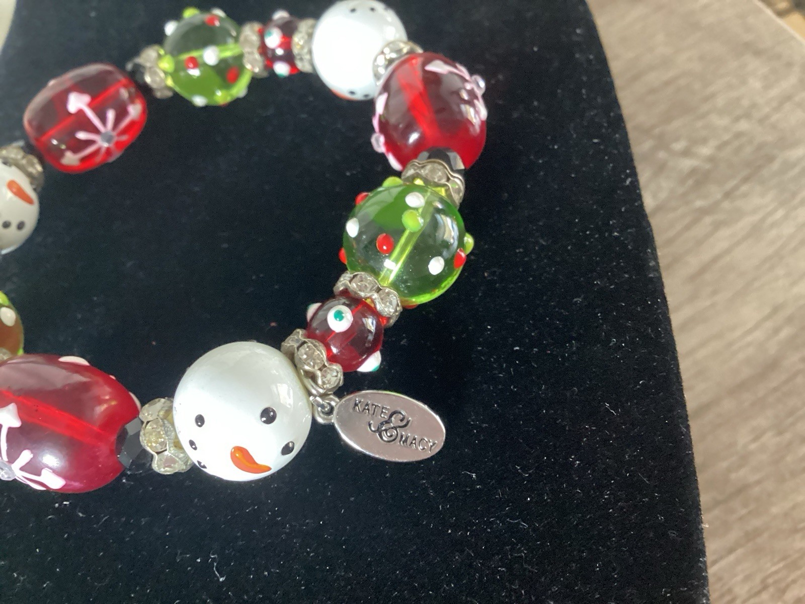 Kate /Macy Sparkling Snowman Design Painted Glass / Acrylic Beads Rhinestones