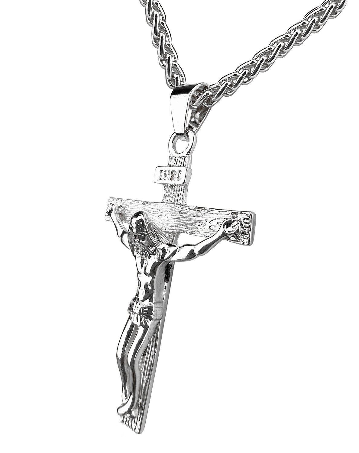 Mens Silver Plated Steel Jesus Christ Crucifix Cross Pendant Necklace Chain Gift