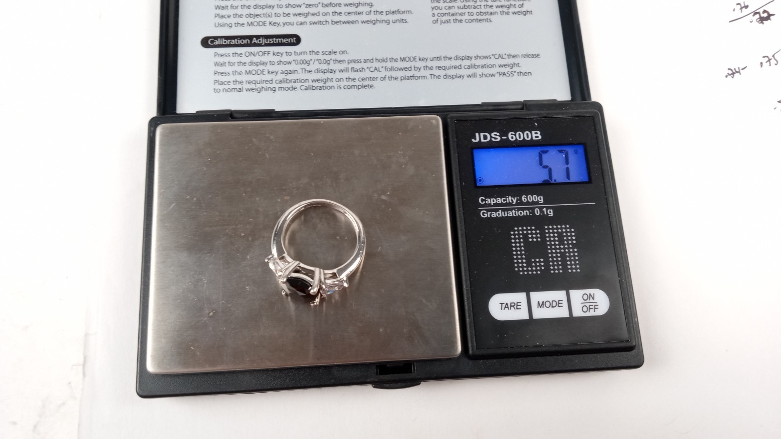925 Sterling Silver Black Onyx CZ Three Stone Engagement Cocktail Ring sz 8 5.7g
