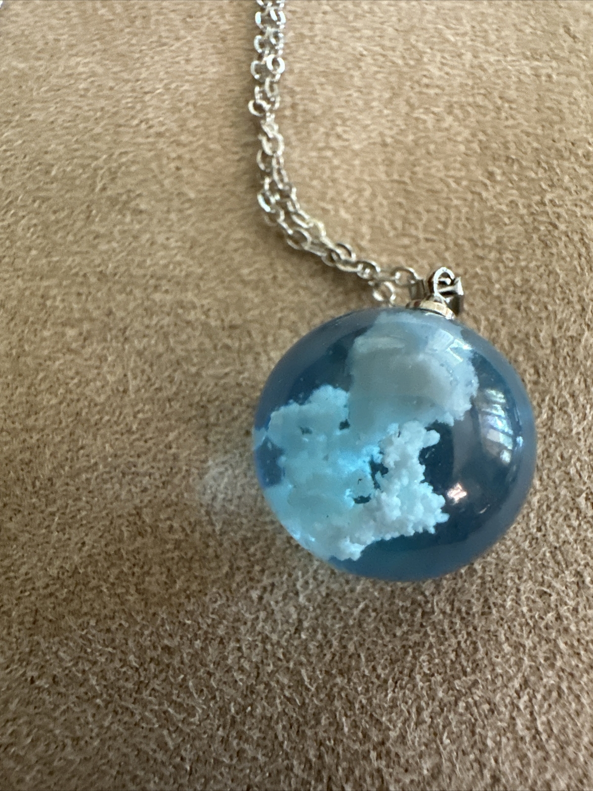 SMALLER Blue Sky White Cloud Necklace Ball Shape Resin Pendant Necklace