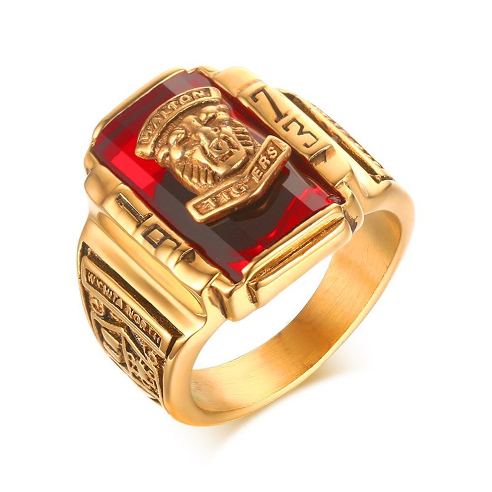Men’s Vintage Stainless Steel US USN Navy Signet Band Sailor Red CZ Ring 7-11