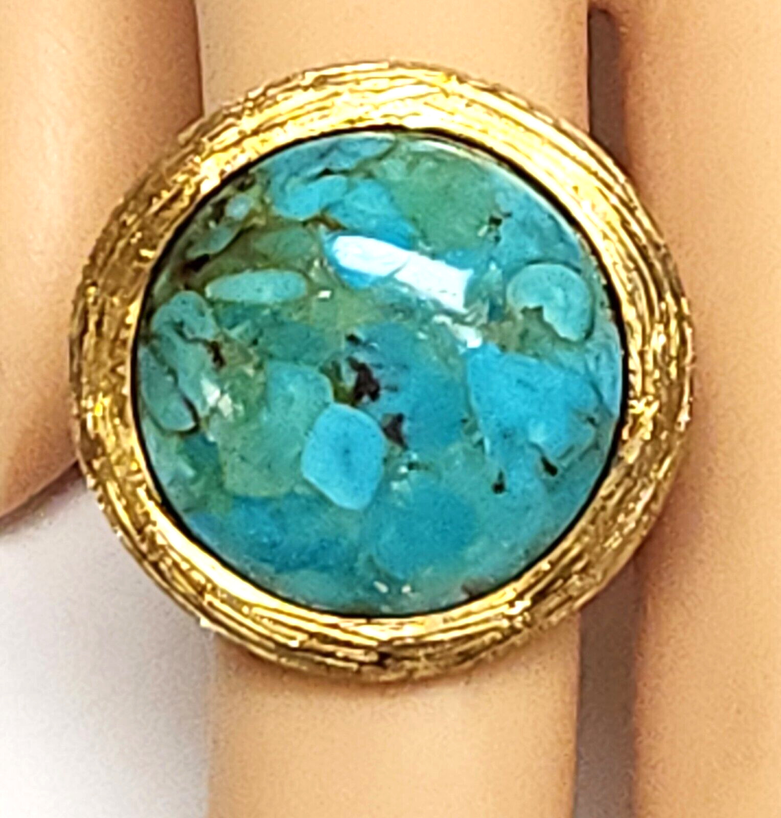 Gorgeous Itaor Bellezza Round Turquoise Textured Gold Plate Ring 8 Italy