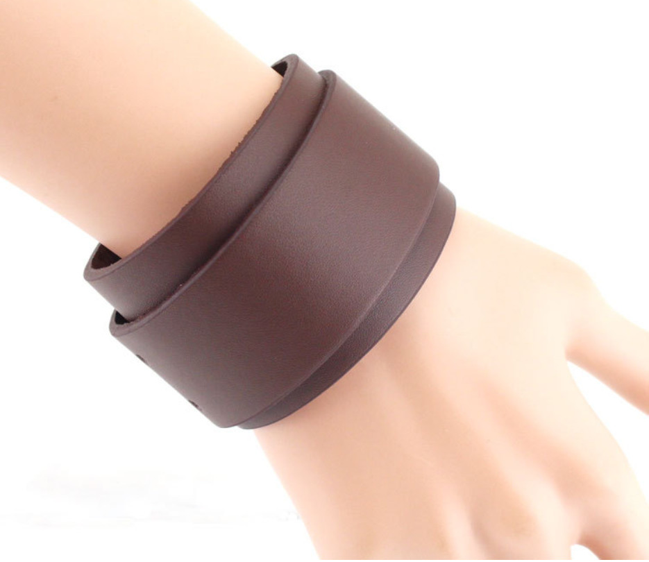 Men’s Punk Rocker Biker Gothic Heavy Wide Leather Straps Wristband Cuff Bracelet