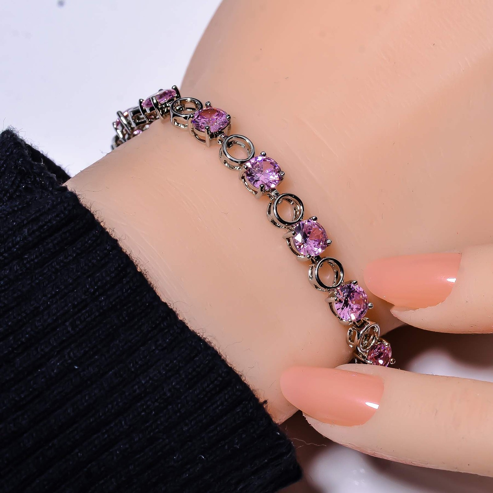 Pink Sapphire Simulated 925 Sterling Silver Tennis Bracelet 7.99″ B_9730_687_16