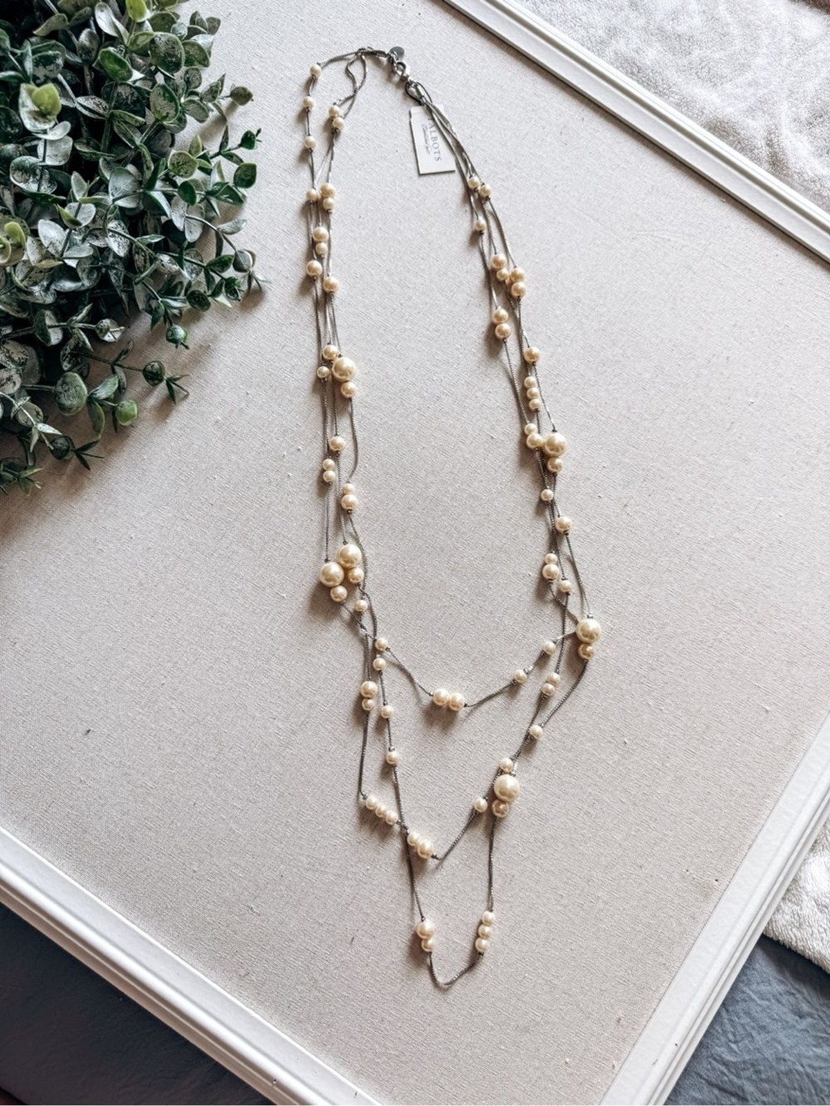 Talbots NWT Layered Faux Pearl Necklace Silver Tone Multi Strand
