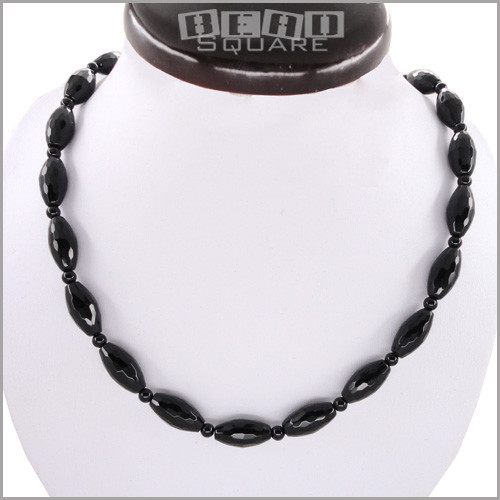 Black Onyx Agate Sparkle Faceted Oval Round Necklace Sterling Sliver Clasp 36103