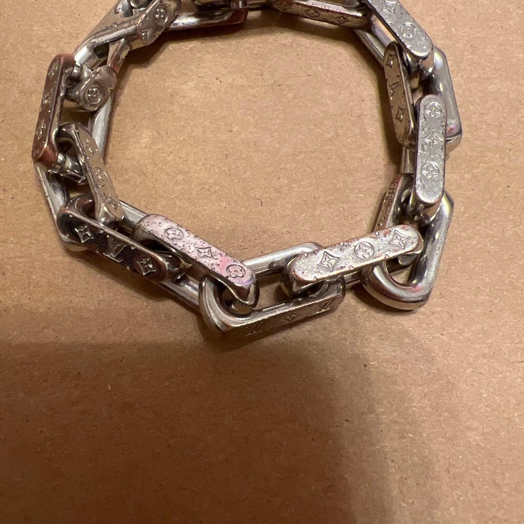 Louis Vuitton M64223 Monogram Chain Link Bracelet Size M Silver Tone Metal