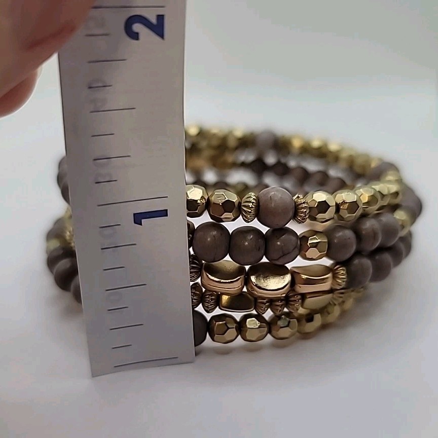 Purple Gray Gold Tone Beaded Memory Wire Coil Bracelet