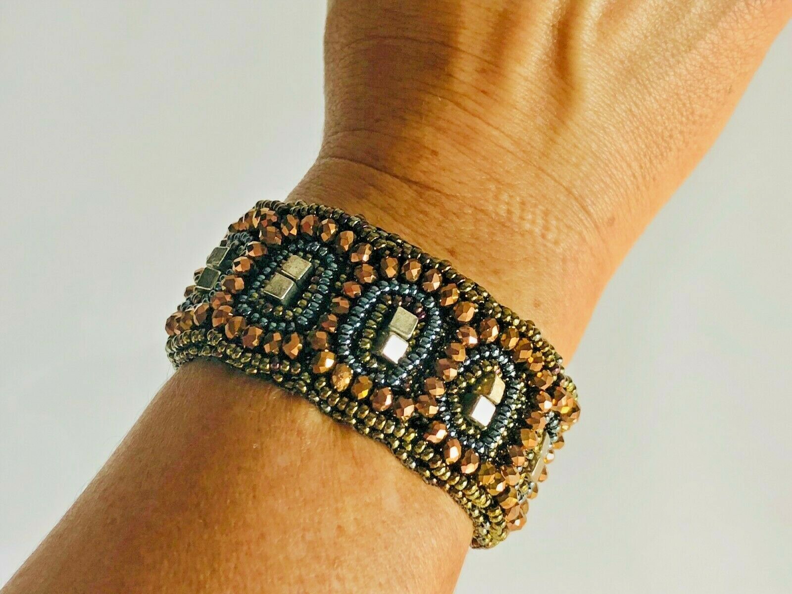 La Noche copper & gunmetal bracelet, an elegant, chic accent. Handmade-Guatemala