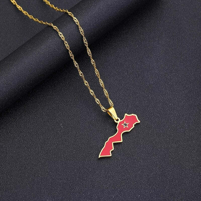 Morocco Map Flag Necklace Chain Pendant