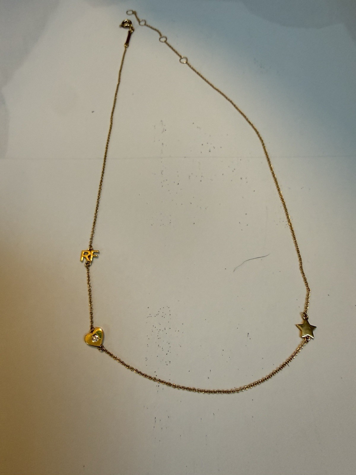 Brooks Brothers Red Fleece Gold Tone RF Initial Heart & Star Necklace JM900 NWOT