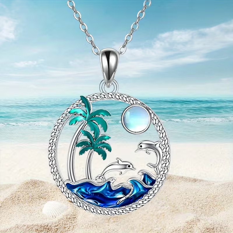 Elegant Colorful Dolphin Pendant Necklace for Women Luxury Jewelry with gift box
