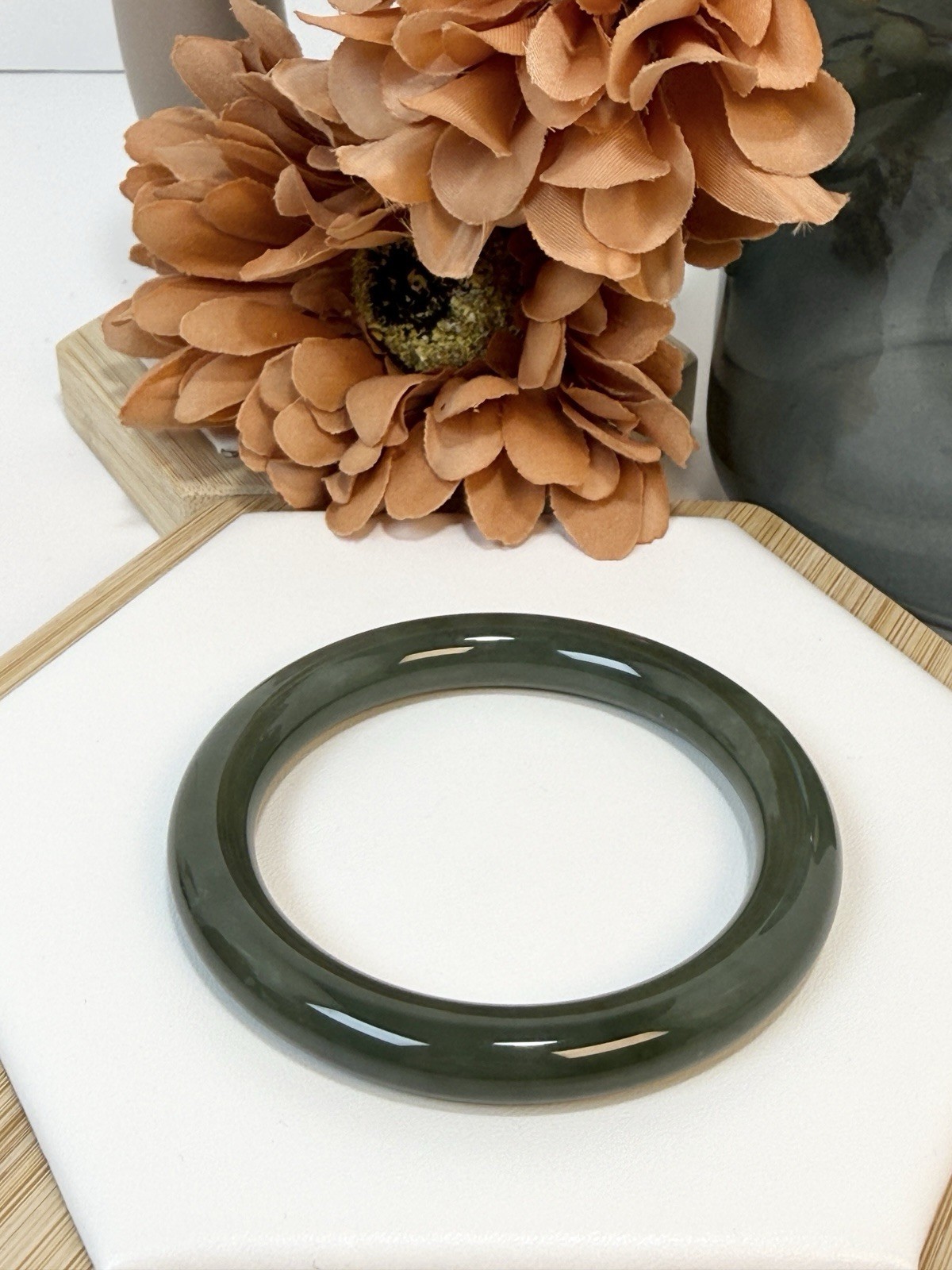 Hetian Jade Green/Blue Hard Bangle Size: 55.7MM Width: 9.1MM w/Certificate