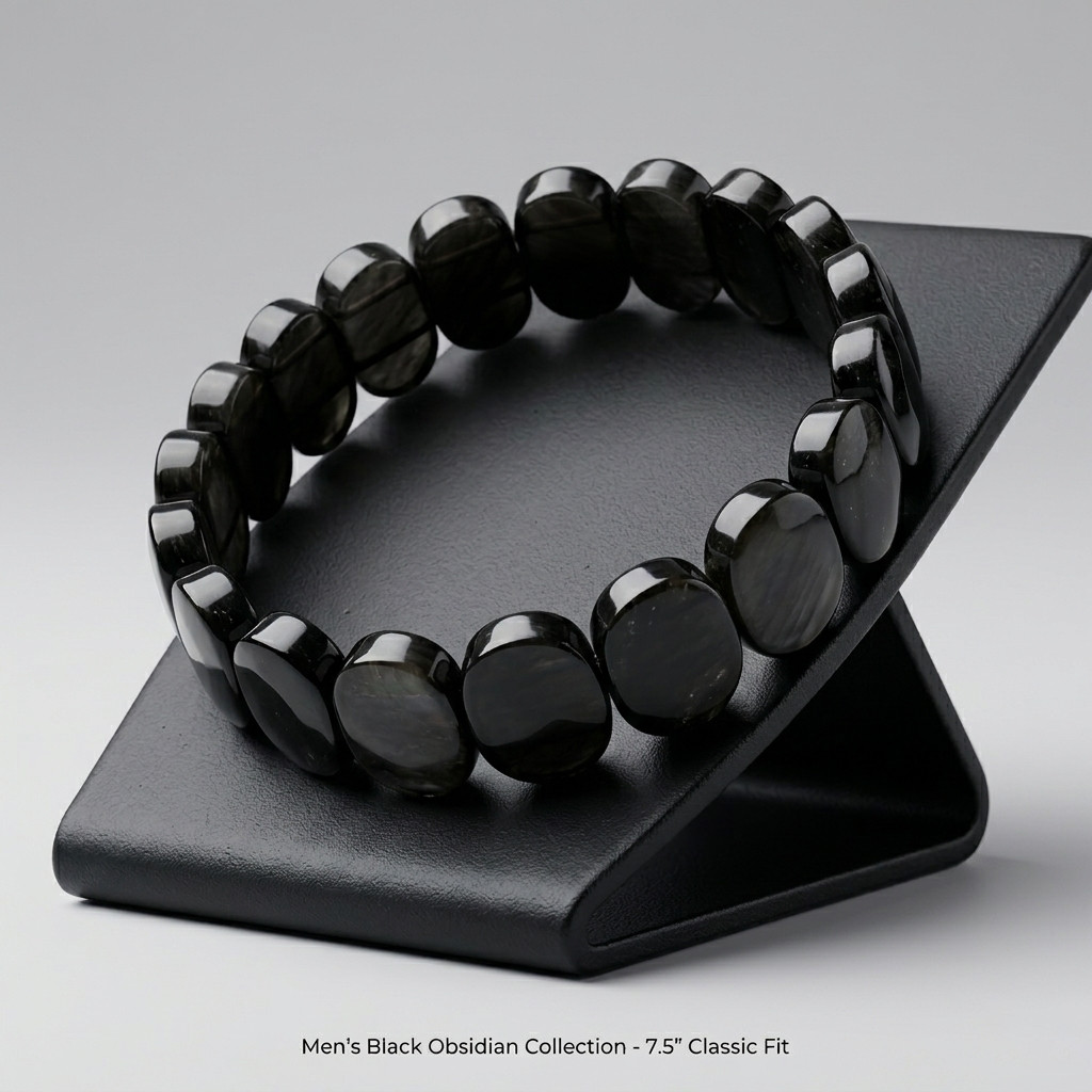 Polished Black Obsidian Bangle 7.5 Inch Thoughtful Gift for the Modern Man