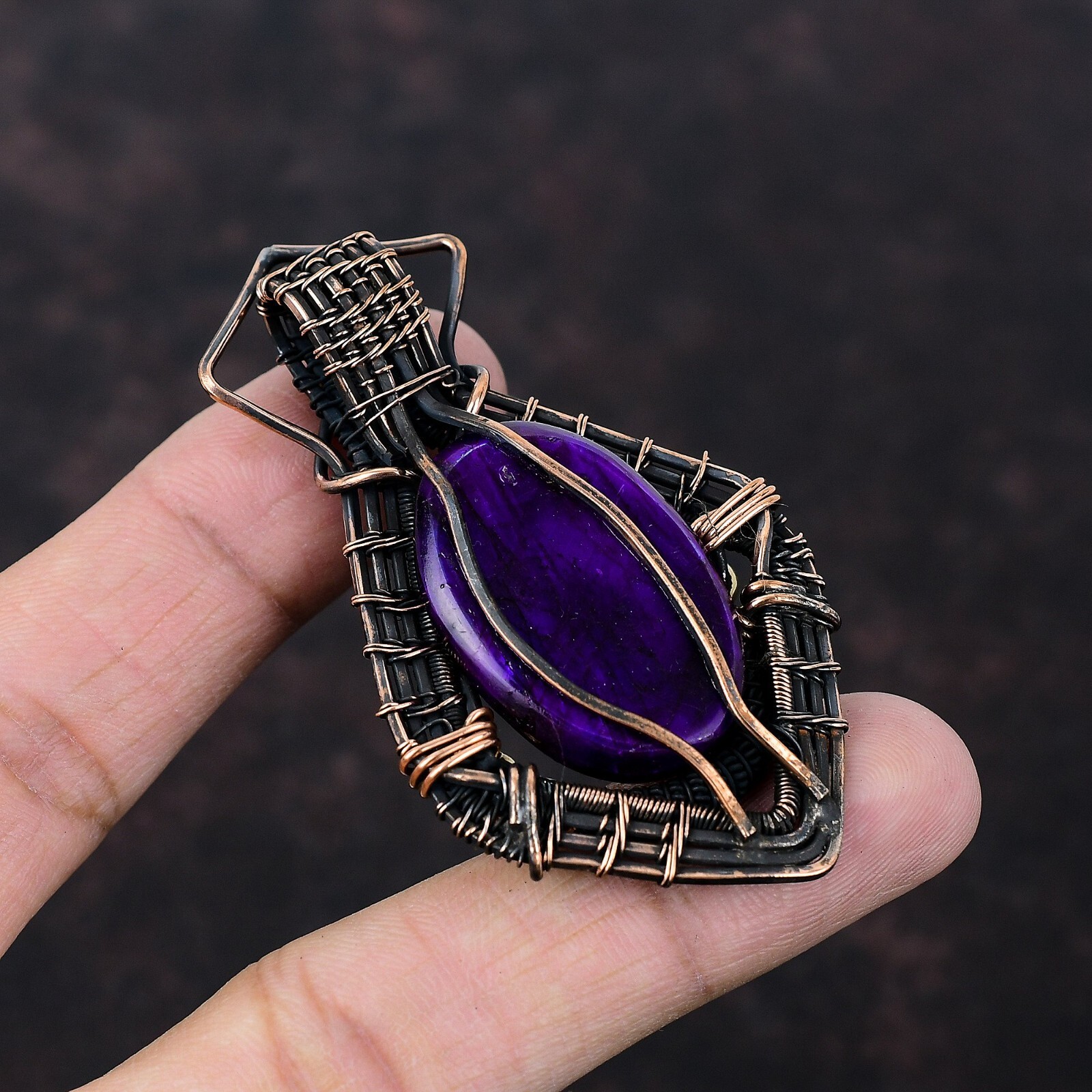 Purple Fire Labradorite Jewelry Copper Gift For Love Wire Wrapped Pendant 2.8″