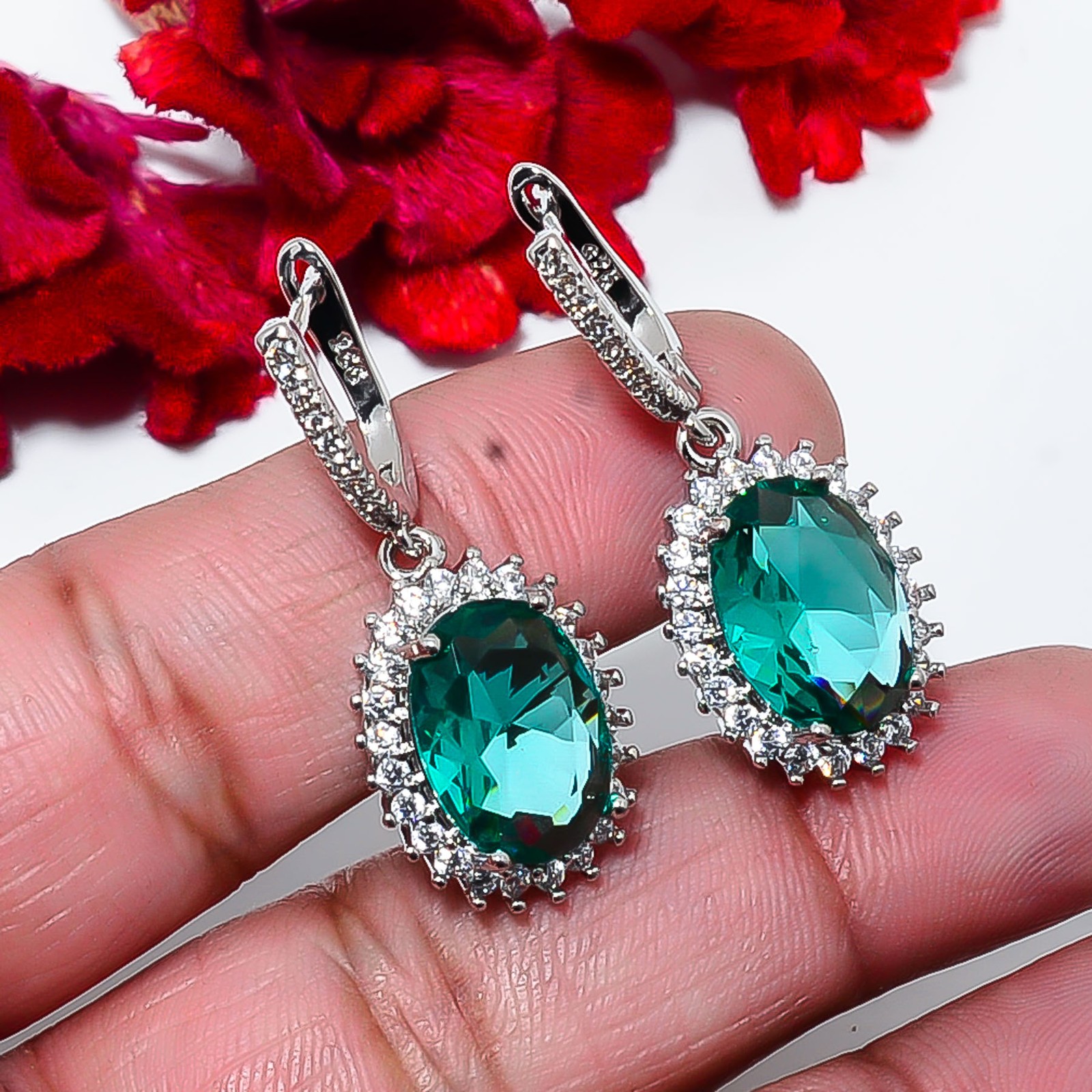 Paraiba Tourmaline & Cz 925 Sterling Silver Earring 1.40″ E158624